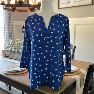 Van Heusen Blue Dot Top Blouse Career M EUC